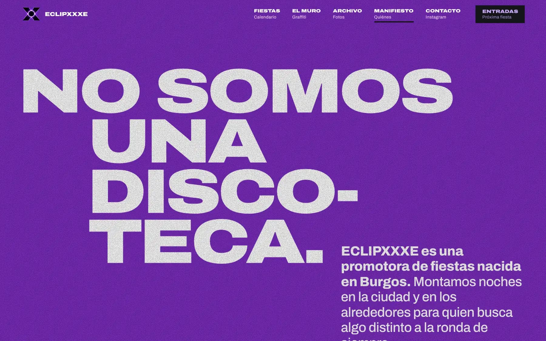 Página del manifiesto de ECLIPXXXE con el titular No somos una discoteca